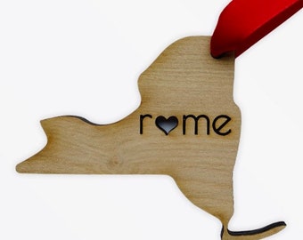 Rome NY Wood Ornament w/ Heart Cutout