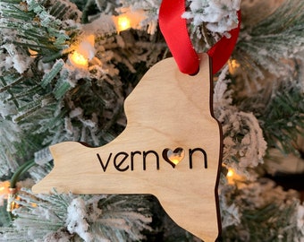 Vernon NY Wood Ornament w/ Heart Cutout