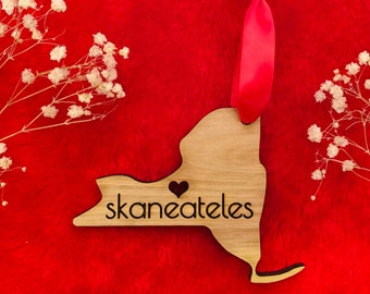 Skaneateles NY Wood Ornament w/ Heart Cutout