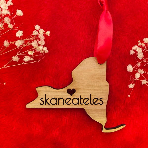 Skaneateles NY Wood Ornament w/ Heart Cutout