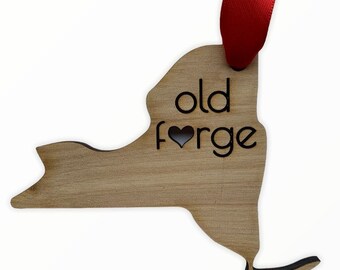 Old Forge NY Wood Ornament w/ Heart Cutout