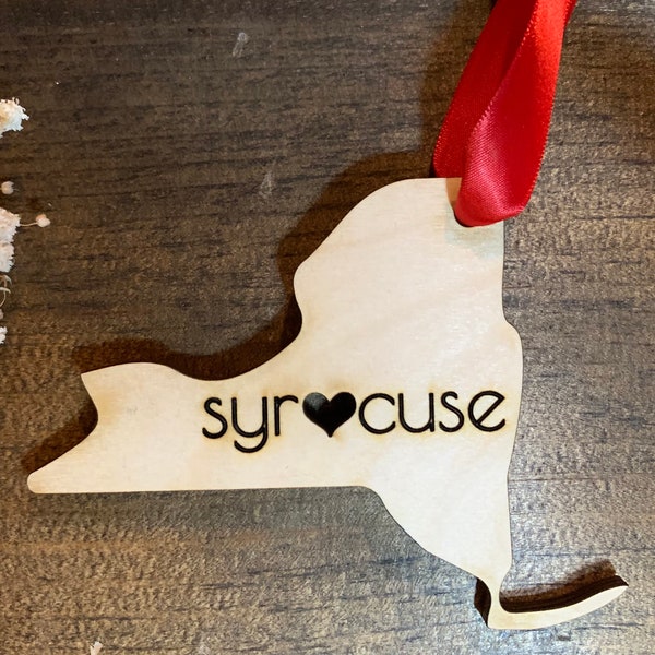 Syracuse NY Wood Ornament w/ Heart Cutout