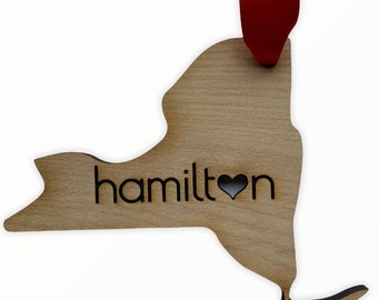 Hamilton NY Wood Ornament w/ Heart Cutout