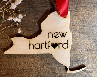 New Hartford NY Wood Ornament w/ Heart Cutout