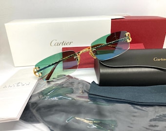 Vintage Cartier " C " Godron Gold Rimless Sunglasses