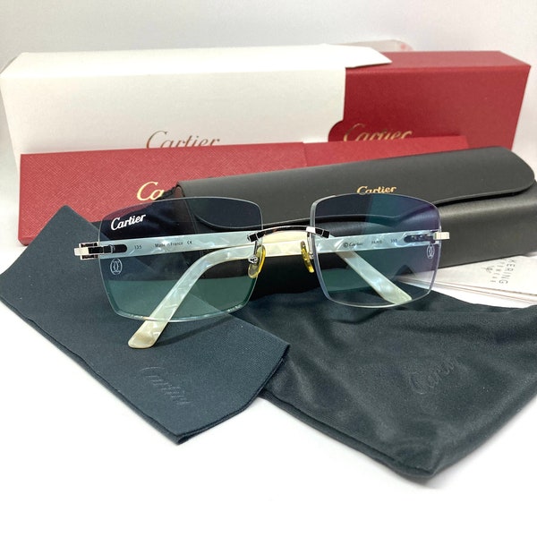 Cartier C Decor Platinum Pearl White Acetate Sunglasses Full Set