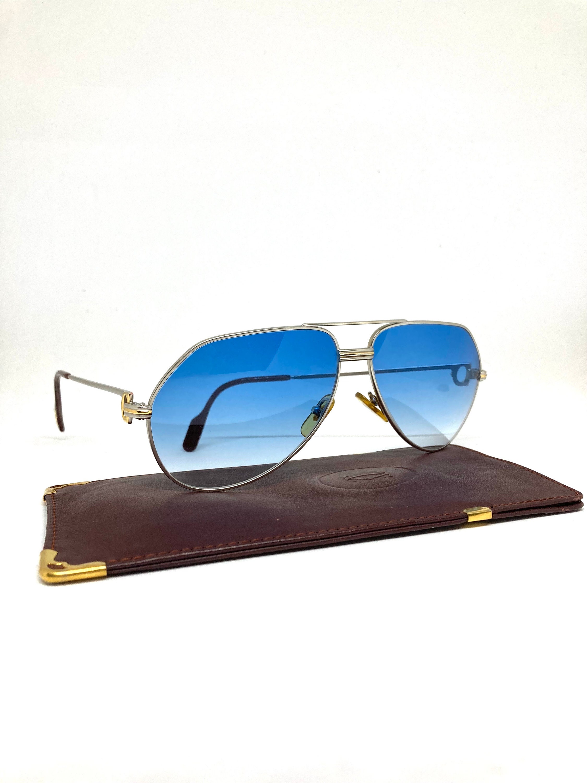Blue Vintage Cartier Eyewear NEW VINTAGE CARTIER CABOCHON 54MM BLUE  GRADIENT LENSES SUNGLASSES
