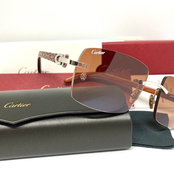 Vintage Cartier Platinum 2C Bubinga Wood 2000s Limited Sunglasses