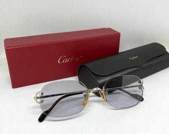 Vintage Cartier Serrano " C "  Décor Platinum Rimless Sunglasses