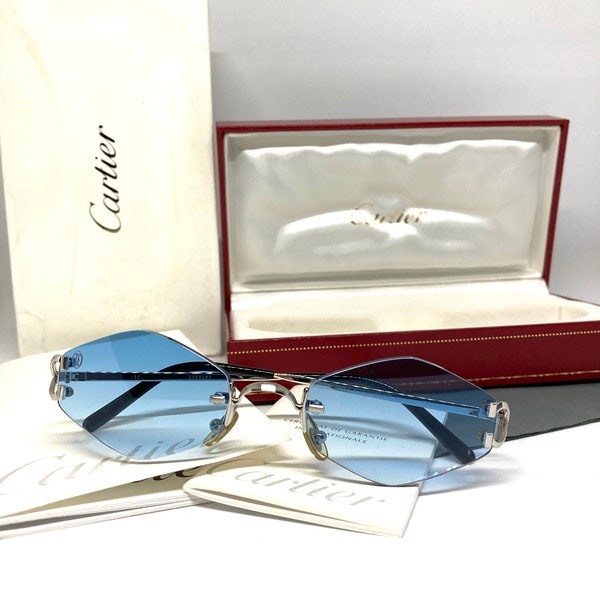 Vintage Cartier " C "  Décor Soho Platinum Matt Brushed Rimless Sunglasses