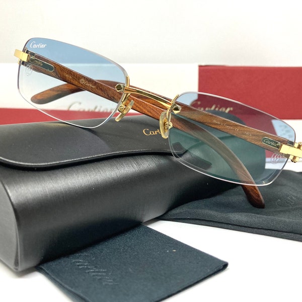 Cartier Gold Bubinga Wood 2000s Sunglasses Full Set