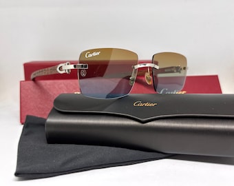 Vintage Cartier Platinum Croco Bubinga Wood 2000s Limited Sunglasses