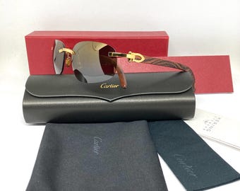 Vintage Cartier Gold C Decor Zebra Bubinga  Wood Sunglasses