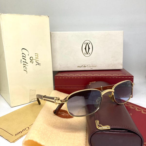 Gafas de sol vintage Cartier Camarat de madera de bubinga dorada