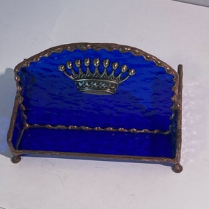 Visitekaartje houder - gerimpeld blauw waterglas - horizontaal of verticaal w / kroon accent - Game of Thrones - Mooi!