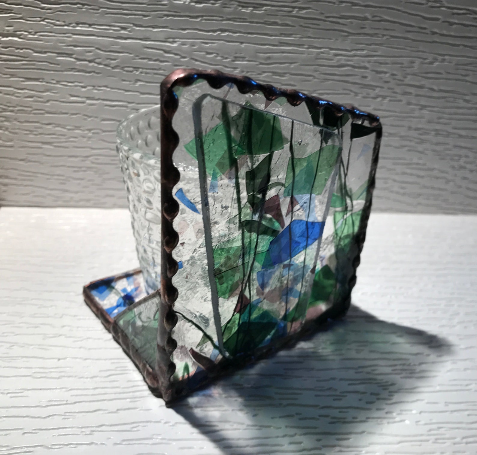 Tiffany Style Green Confetti Glass W/ Pimpled Votive Holder Etsy