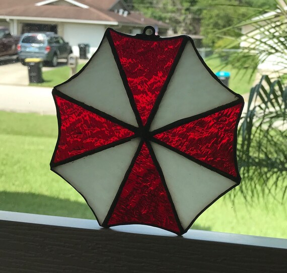 Resident Evil Umbrella Corp Sun Catcher Rippled White Red Etsy
