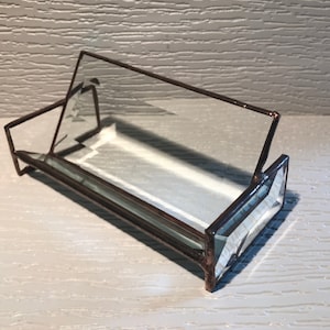 Business Card Holder - Clear Beveled Glass - Copper Color - Simple, Pretty, Functional, Elegant