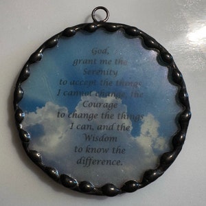 Serenity Prayer  -  Sun catcher - Recovery - Set in-between clear beveled glass & white stained glass - Beautiful Sky! Great Effect!