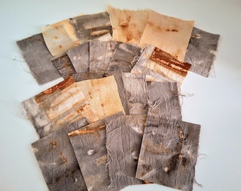 Rust and tea dyed fabric scraps , for slow stitching and small patchwork sewing projects.
