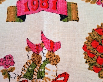 1981 Calendar vintage teatowel, kitchen linen cloth