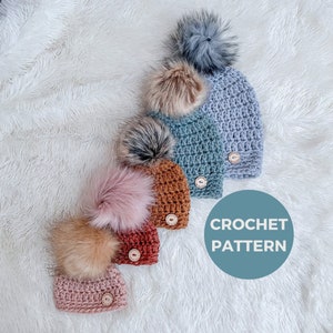 Slouchy Pom Beanie Crochet Pattern | Bulky #5 Weight, 6 Sizes (PDF Pattern)