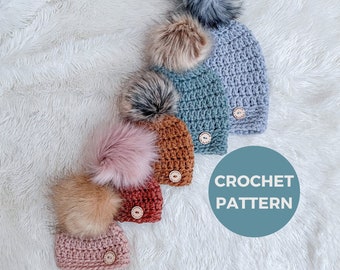 CROCHET PATTERN | Slightly Slouchy Pom Beanie | Bulky #5 Weight | 5 Sizes | PDF Pattern | Easy Crochet Pattern Download | Instant Download