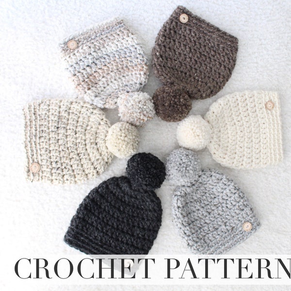 CROCHET PATTERN | Slightly Slouchy Pom Beanie | Super Bulky #6 Weight | PDF Pattern | Beginner Crochet Pattern Download | Instant Download