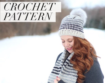 CROCHET PATTERN | Prim Stripe Beanie + Scarf | PDF Pattern | Beginner Crochet Pattern Download | Instant Download