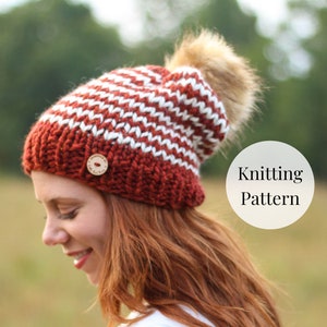 KNITTING PATTERN | Chunky Stripes Knit Beanie | PDF Pattern | Instant Download | Easy Skill | Beginner Friendly | Stripe Knit Beanie Pattern