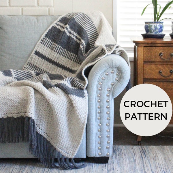 CROCHET PATTERN | Linden Afghan | PDF Pattern | Instant Download | Beginner Friendly Crochet Blanket | Worsted Throw | Farmhouse Blanket