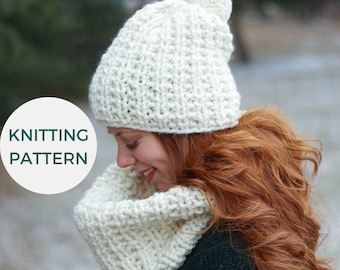 KNITTING PATTERN | Tullamore Toque and Cowl | Knit Cowl Pattern | Chunky Knit Hat Pattern | Reversible Pattern | Beginner Knitting Patterns