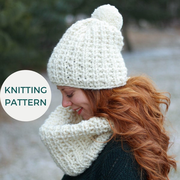 KNITTING PATTERN | Tullamore Toque and Cowl | Knit Cowl Pattern | Chunky Knit Hat Pattern | Reversible Pattern | Beginner Knitting Patterns