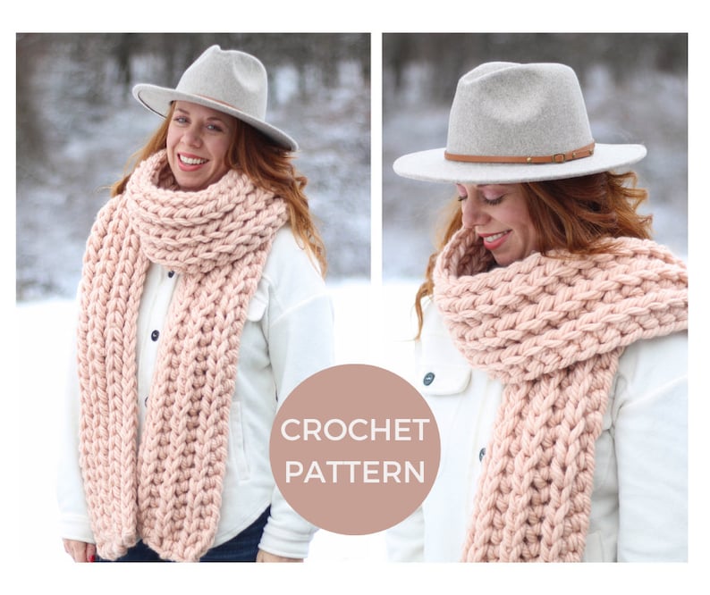 Jumbo Pink Scarf crochet pattern listing photo by LittleRedKnits12