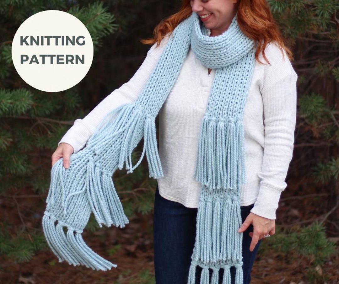 Chunky Knit Fancy Fringe Scarf Pattern | Super Bulky Yarn (PDF Pattern ...