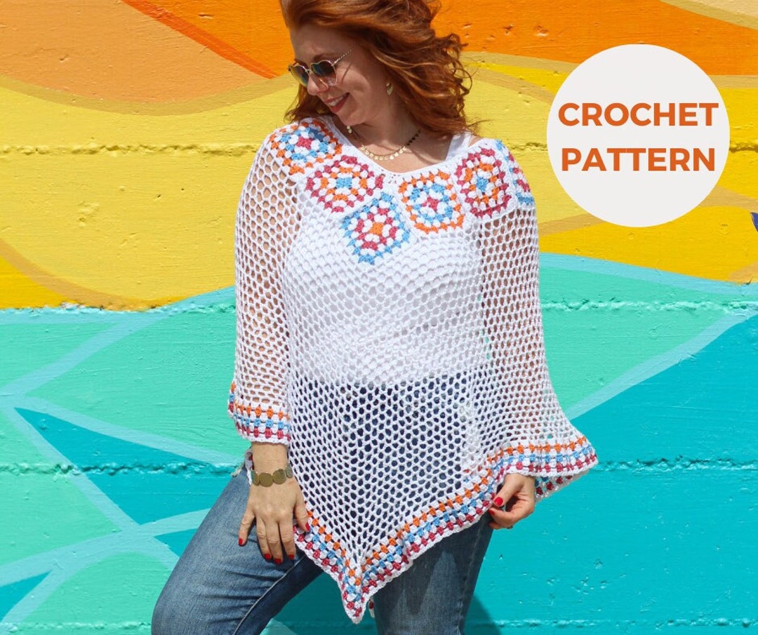 CROCHET PATTERN Summer Daze Poncho Crochet Coverup Beach Coverup Crochet Poncho PDF Pattern Instant Download Granny Squares