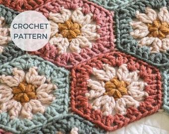 CROCHET PATTERN | Harvest Hexi Quilt | PDF Pattern | Instant Download | Granny Square Blanket | Crochet Quilt | Hexagon Blanket