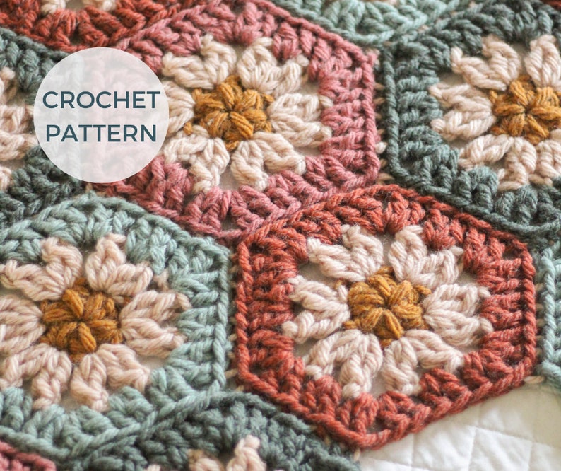 CROCHET PATTERN Harvest Hexi Quilt PDF Pattern Instant Download Granny Square Blanket Crochet Quilt Hexagon Blanket image 1