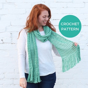 Crosswinds Wrap Crochet Pattern | Lacy Scarf with Fringe (PDF Pattern)
