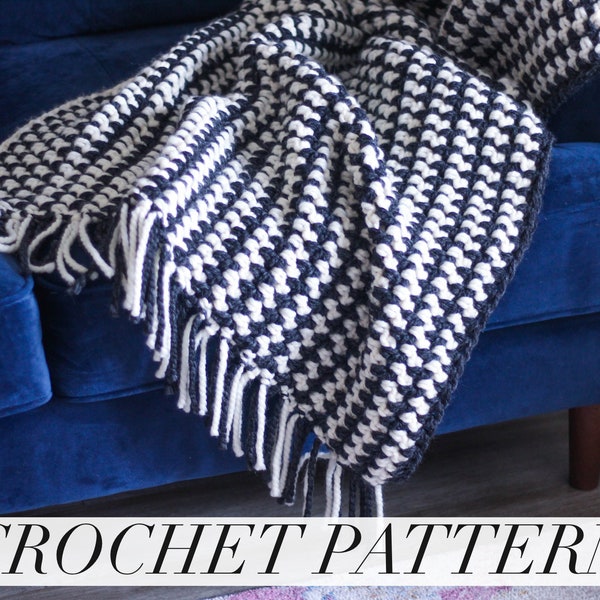 Crochet Prim Stripe Throw Pattern. Crochet Pattern. PDF Pattern. Striped Blanket. Chunky Blanket. Fringe Throw.