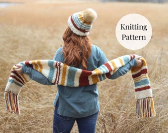 KNITTING PATTERN | Scrappy Knit Hat | Scrappy Infinity Scarf | Beginner Knitting Patterns | Chunky Hat and Scarf | Stash Busting Project