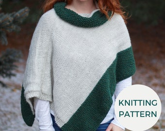 KNITTING PATTERN | Pine Ridge Poncho | PDF Pattern | Instant Download | Beginner Friendly Knitting | Easy Knit | Color Block Poncho