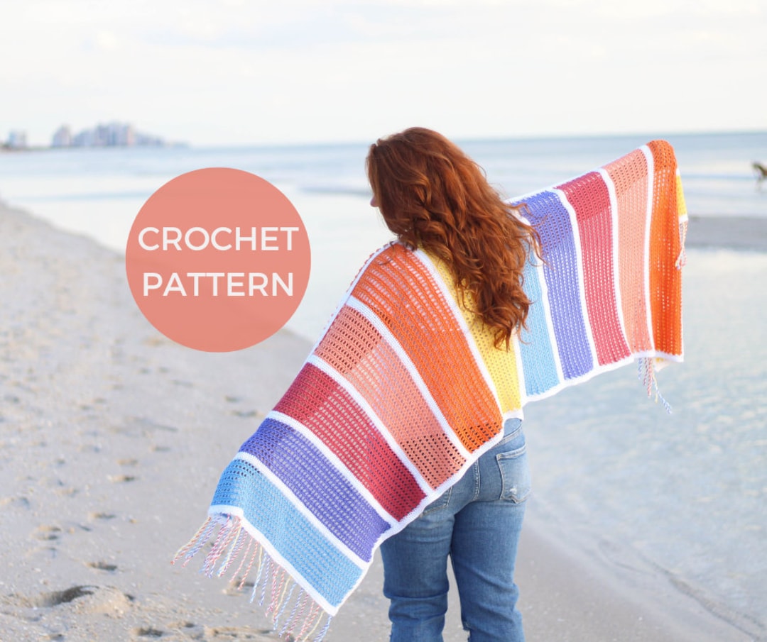 CROCHET PATTERN Summer Sunset Blanket Scarf PDF Pattern Instant Download Beginner Striped Wrap Crochet Shawl Summer Shawl