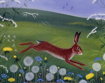 Hare and Fairy Clocks ( Uffington White Horse ) - Greeting Card
