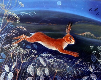 Hare and White Horse Painting Greeting Card