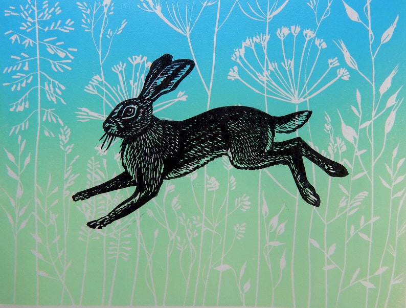 Seed heads and Hare Lino Print image 2