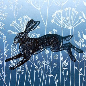 Seed heads and Hare Lino Print image 1