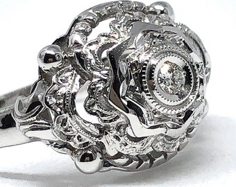 Vintage ring in white gold 18kt with natural diamond