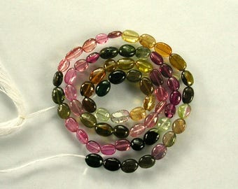 MULTI TOURMALINE smooth oval beads AA+ 5-6mm 14" strand