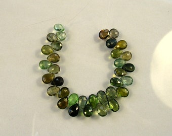 Shaded yellow and green tourmaline faceted pear beads AAA+ 6-6.5mm 4" strand